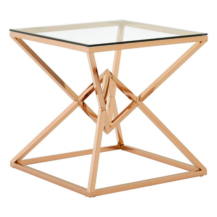 Allure Corseted Square Rose Gold and Clear Glass End Table 5501396