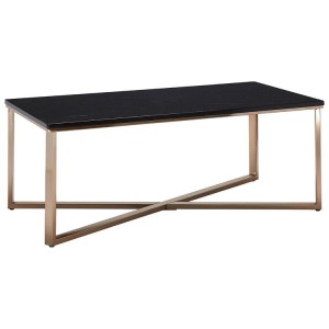 Allure Gold Finish Metal Cross Base and Black Marble Coffee Table 5501382