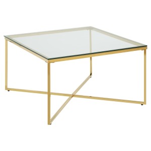 Allure Gold Finish Metal Cross Base and Clear Glass End Table Allure Gold Finish Metal Cross Base and Clear Glass End Table 5502572