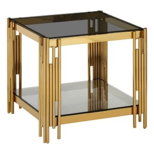 Allure Gold Linear Design and Black Glass End Table 5502566