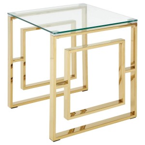 Allure Gold Metal and Clear Glass Square Legs End Table Allure Gold Metal and Clear Glass Square Legs End Table 5502545