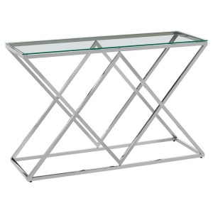 Allure Inverted Triangles Stainless Steel Base and Glass Console Table Allure Inverted Triangles Stainless Steel Base and Glass Console Table