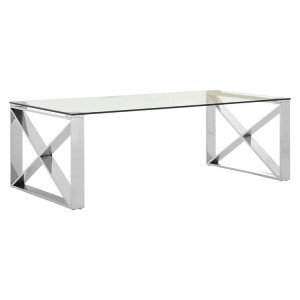 Allure Large Clear Glass and Stainless Steel Legs Coffee Table Allure Large Clear Glass and Stainless Steel Legs Coffee Table