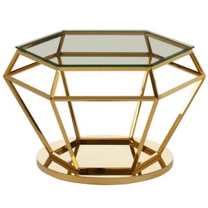 Allure Large Gold Finish and Clear Glass Diamond End Table Allure Large Gold Finish and Clear Glass Diamond End Table