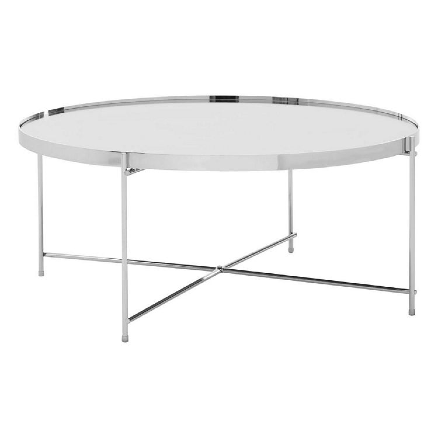 Allure Mirrored Glass And Chrome Metal Round Coffee Table Oak Furniture House