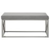 Allure Powder Blue Velvet Tufted and Silver Metal Bench 5502602