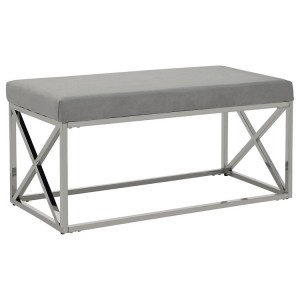 Allure Powder Blue Velvet Tufted and Silver Metal Bench Allure Powder Blue Velvet Tufted and Silver Metal Bench 5502602