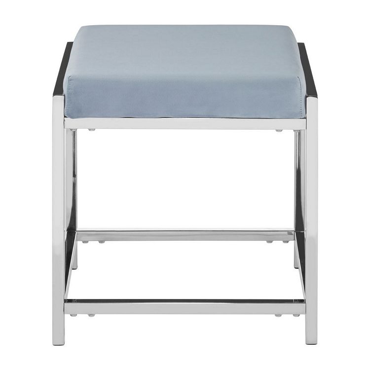 Allure Powder Blue Velvet and Silver Finish Base Stool 5502594