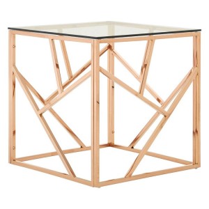 Allure Rose Gold Metal and Glass Geometric End Table Allure Rose Gold Metal and Glass Geometric End Table 5501414