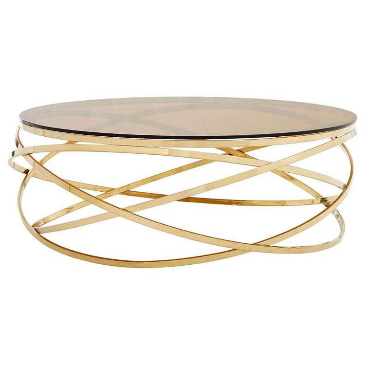 Allure Round Gold Metal Base And, Gold Metal And Glass Round Coffee Table