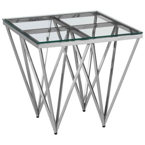 Allure Silver Finish Metal Spike Legs and Clear Glass End Table Allure Silver Finish Metal Spike Legs and Clear Glass End Table
