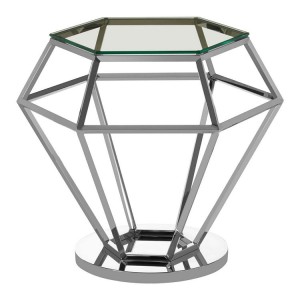 Allure Silver Finish Metal and Clear Glass Diamond End Table Allure Silver Finish Metal and Clear Glass Diamond End Table 5502590