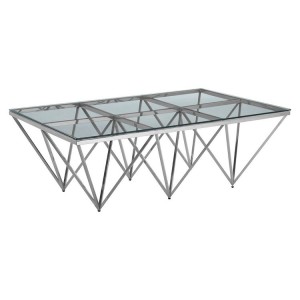 Allure Silver Metal Spike Triangles Base and Clear Glass Coffee Table Allure Silver Metal Spike Triangles Base and Clear Glass Coffee Table 5502552