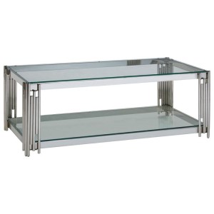 Allure Silver Metal and Clear Tempered Glass Linear Design Coffee Table 5502563