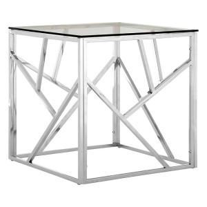Allure Stainless Steel and Clear Glass Geometric End Table Allure Stainless Steel and Clear Glass Geometric End Table 5501415