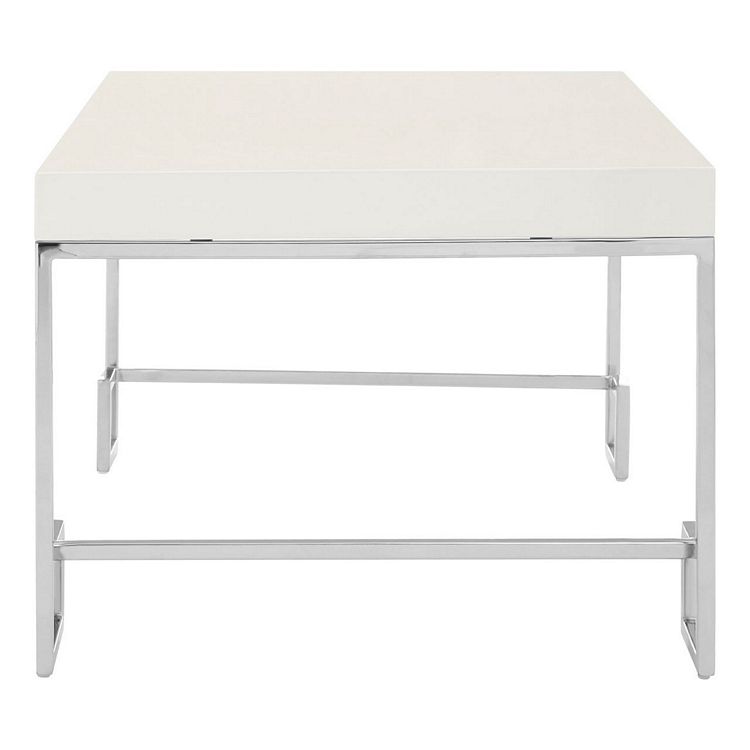 Chrome Metal Coffee Table, White High Gloss Tall Side Table