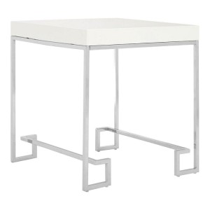 Allure White High Gloss and Chrome Metal Square End Table Allure White High Gloss and Chrome Metal Square End Table 5501367