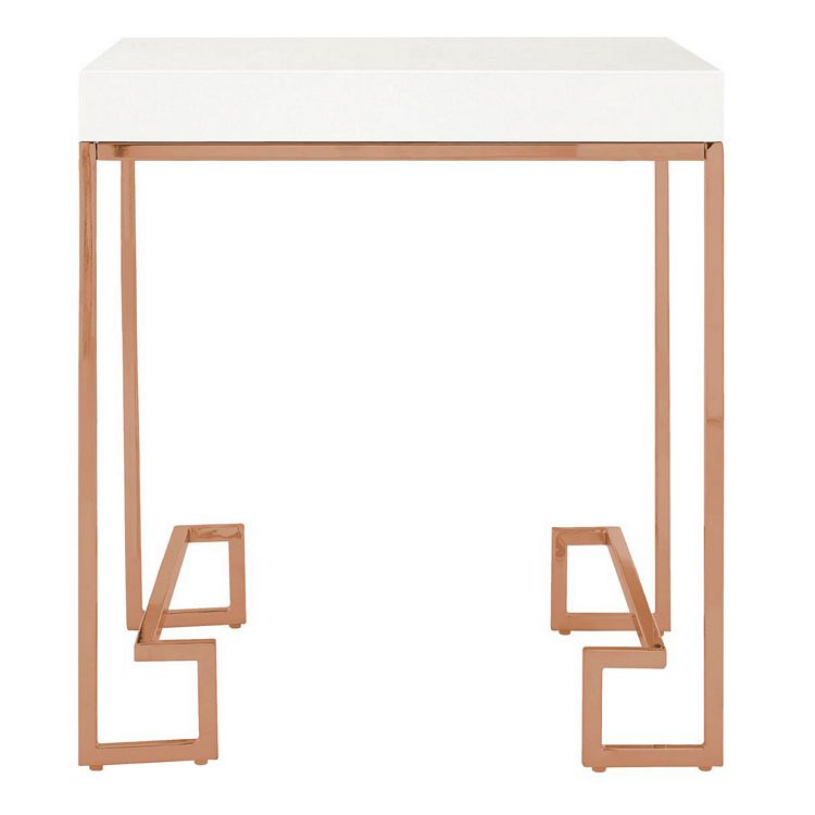 Allure White High Gloss and Rose Gold Metal Square End Table 5501366
