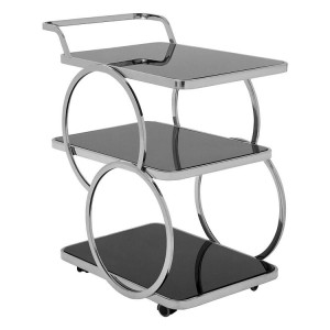 Alvaro Chrome Finish Metal and black Glass Drinks Serving Trolley Alvaro Chrome Finish Metal and black Glass Drinks Serving Trolley 5501685