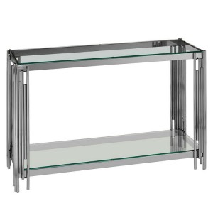 Alvaro Chromed Metal and Glass Console Table with Shelf 5502561