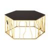 Alvaro Gold Finish Metal and Black Glass Hexagonal Coffee Table 5501717