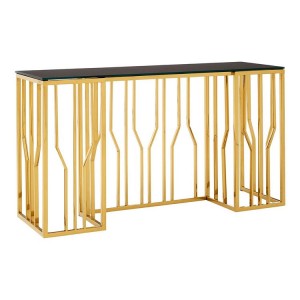 Alvaro Gold Finish Metal and Black Glass Hexagonal Console Table Alvaro Gold Finish Metal and Black Glass Hexagonal Console Table 5501718