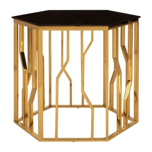 Alvaro Gold Finish Metal and Black Glass Hexagonal Side Table Alvaro Gold Finish Metal and Black Glass Hexagonal Side Table 5501716