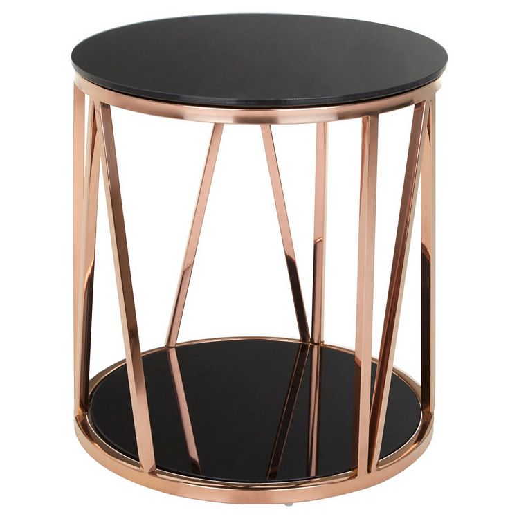 Alvaro Rose Gold Finish Metal and Black Glass Side Table 5501698