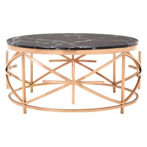Alvaro Rose Gold Finish Metal and Black Marble Round Coffee Table Alvaro Rose Gold Finish Metal and Black Marble Round Coffee Table 5501720