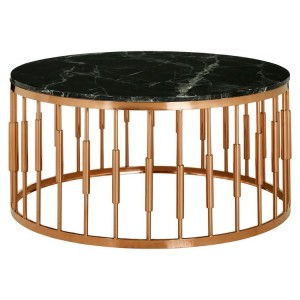 Alvaro Rose Gold Metal and Black Marble Top Round Coffee Table Alvaro Rose Gold Metal and Black Marble Top Round Coffee Table 5501722