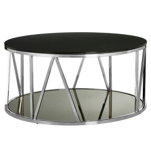 Alvaro Round Chrome Finish Metal and Black Glass Round Coffee Table Alvaro Round Chrome Finish Metal and Black Glass Round Coffee Table 5501695