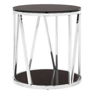 Alvaro Round Chrome Finish Metal and Black Glass Side Table Alvaro Round Chrome Finish Metal and Black Glass Side Table 5501697