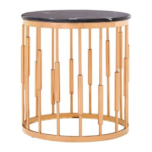 Alvaro Round Copper Finish Metal and Black Marble Side Table Alvaro Round Copper Finish Metal and Black Marble Side Table