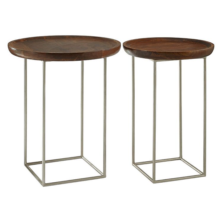 Crest Metal Furniture Silver Iron Wood Tops Side Tables