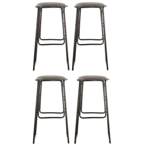 Dalston Vintage Dark Gunmetal Faux Leather and Metal Bar Stool Set of 4 Dalston Vintage Dark Gunmetal Faux Leather and Metal Bar Stool Set of 4 5501214