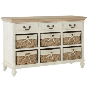 Hendra Weathered White Furniture Cabinet With 6 Willow Baskets Hendra Weathered White Furniture Cabinet With 6 Willow Baskets