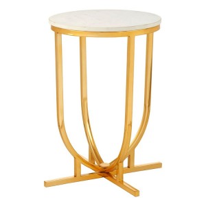 Templar Curved Gold Finish Iron Base and White Marble Side Table Templar Curved Gold Finish Iron Base and White Marble Side Table