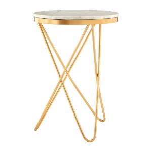 Templar Gold Finish Iron and Marble Side Table with Hairpin Legs Templar Gold Finish Iron and Marble Side Table with Hairpin Legs