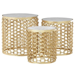 Templar Gold Finish Metal and Polished Marble Round Side Tables Templar Gold Finish Metal and Polished Marble Round Side Tables