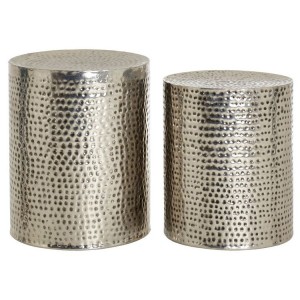Templar Hammered Pewter Finish Iron Round Stools 2405381