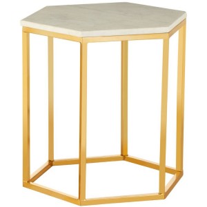 Templar Hexagonal Gold Finish Iron and White Marble Side Table Templar Hexagonal Gold Finish Iron and White Marble Side Table