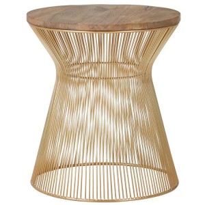 Templar Hourglass design Gold Finish Iron and Natural Wood Side Table Templar Hourglass design Gold Finish Iron and Natural Wood Side Table