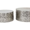 Templar Set Of 2 Antique Pewter Iron and White Stone Side Tables