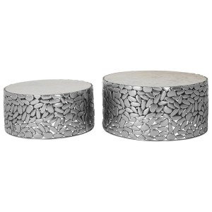 Templar Set Of 2 Antique Pewter Iron and White Stone Side Tables Templar Set Of 2 Antique Pewter Iron and White Stone Side Tables