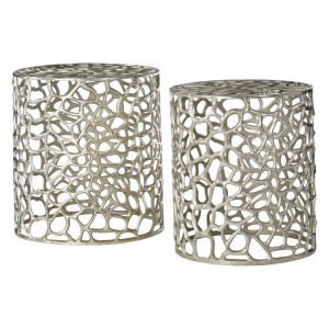 Templar Set of 2 Silver Finish Aluminium Stools Templar Set of 2 Silver Finish Aluminium Stools 2405030