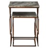 Templar Set of 2 Bronze Finish Iron and Grey Marble Square Side Tables