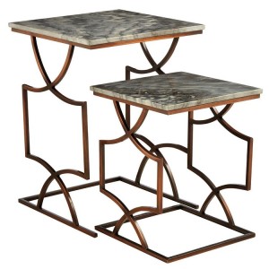Templar Set of 2 Bronze Finish Iron and Grey Marble Square Side Tables Templar Set of 2 Bronze Finish Iron and Grey Marble Square Side Tables