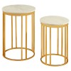 Templar Set of 2 Linear Design Gold Metal and White Marble Side Tables