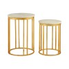 Templar Set of 2 Linear Design Gold Metal and White Marble Side Tables