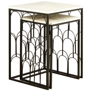 Templar Set of 2 White Marble Tops and Black Iron Side Tables Templar Set of 2 White Marble Tops and Black Iron Side Tables